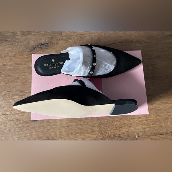 KATE SPADE-NWT/Box Black Suede & Rhinestone Mary Janes - Picture 5 of 15